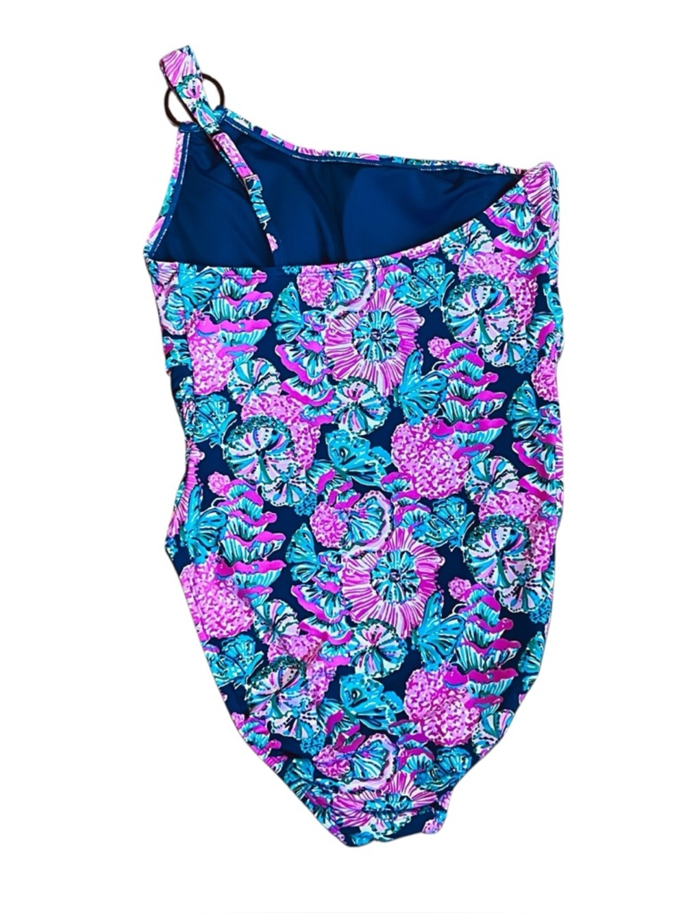 Lilly Pulitzer Women 10 Pink Blue Floral Leola Swimsuit One Piece Asymmetrical - Picture 6 of 12